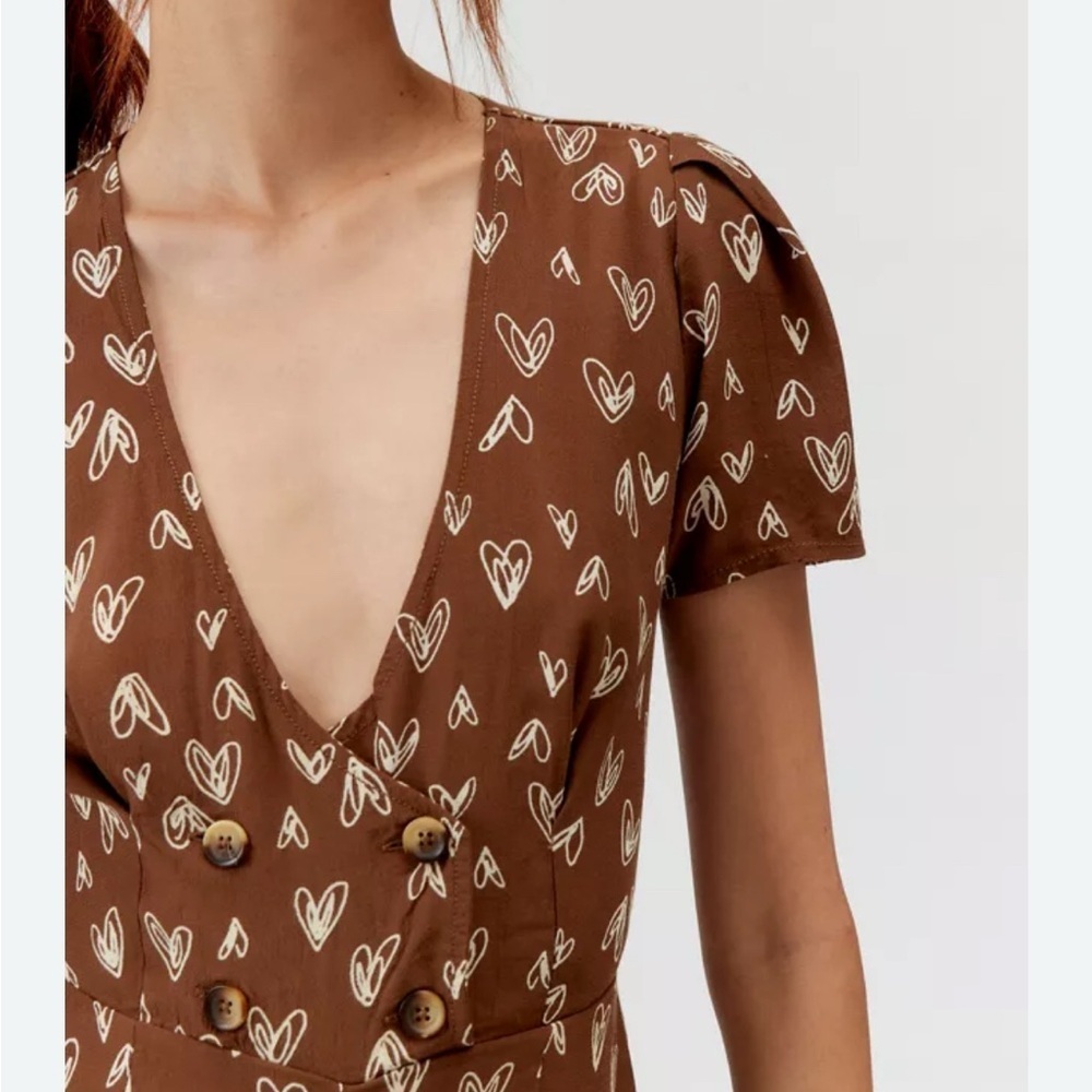 Urban Outfitters Juliette Heart Print Romper Brown Coquette Cottagecore L